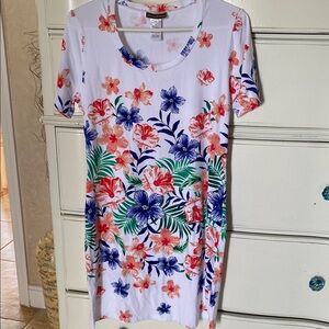 Tommy Bahama White Dress Cotton Spandex Hibiscus print S NWOT